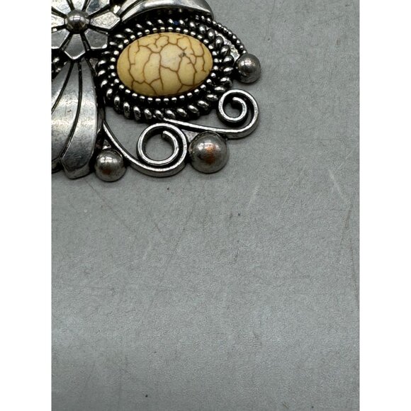 Vintage Silver color With Yellow Cracked Oval Stones Floral Design pendent READ - Picture 4 of 5